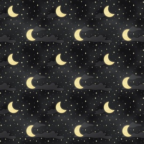 Yellow and Grey Celestial  - sky with decorative moons - small