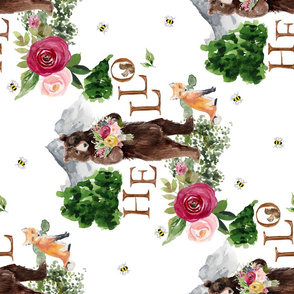 21" Hello Woodland Floral Bear with Bees 90 Degrees