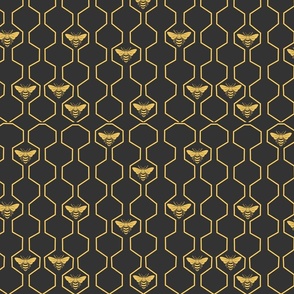 Gold Bees Honeycombs | Large version | Busy Bee print
