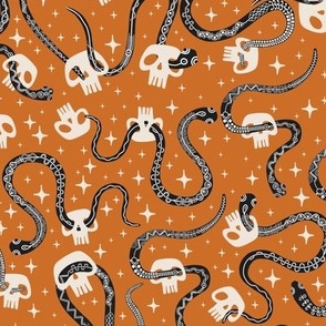 halloween skulls and snakes - orange - small scale