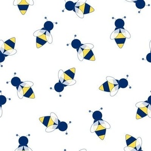 Tossed Whimsical Buzzy Bees on White Ground Medium Scale