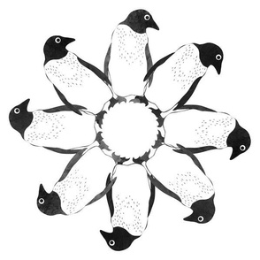 Penguins larger size in circle black and white