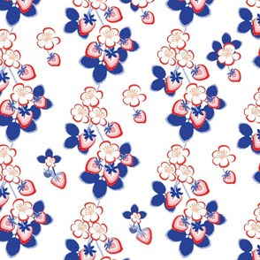 Navy Blue Red Strawberry Chintz