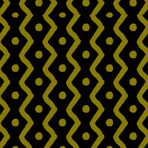 Zig Zag & Dots_Olive Green on Black_22x16