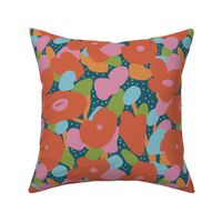 Dotty Floral Pink and Red on Blue