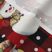 Vintage Snowman on Red Plaid - small scale