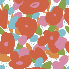 Dotty Floral Pink and Red on White