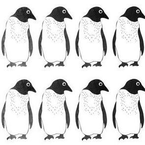 Penguins in a line black and white