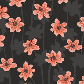 Large scale - Hepatica black meadow seamless vector pattern.