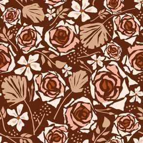 Wedding roses Dark brown and Gold Large scale Non directional