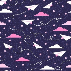 Cloudy Paper planes  Violet and Pink Large scale