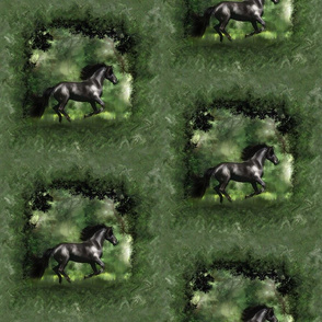 black horse running forest seamless