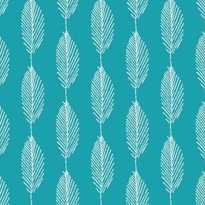 Lino Print Effect Blue Feathered Leaves