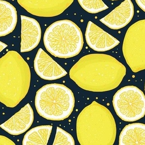Lemons on Dark Blue Background