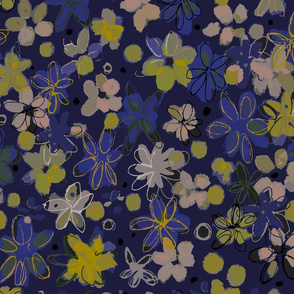 vintage floral dark blue