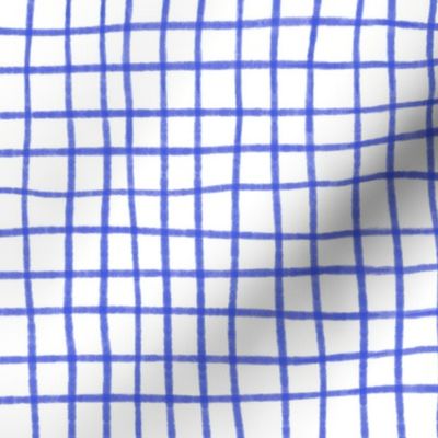 Electric Blue Hand Drawn Grid on a White Background Tea Towel Fabric