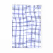 Electric Blue Hand Drawn Grid on a White Background Tea Towel Fabric