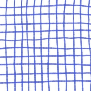 Electric Blue Hand Drawn Grid on a White Background Tea Towel Fabric