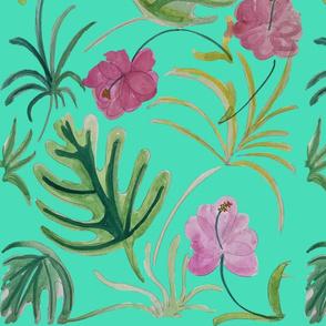 Tropical leaves and flowers