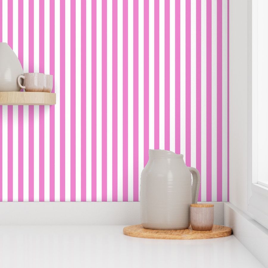 Vertical Bengal Stripe Pattern - Fuchsia Blush and White