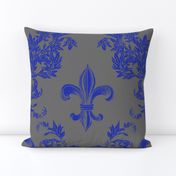 Blue Acanthus Fleur de lis on Gray