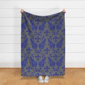 Blue Acanthus Fleur de lis on Gray