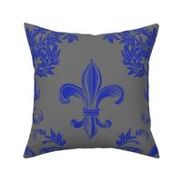 Blue Acanthus Fleur de lis on Gray