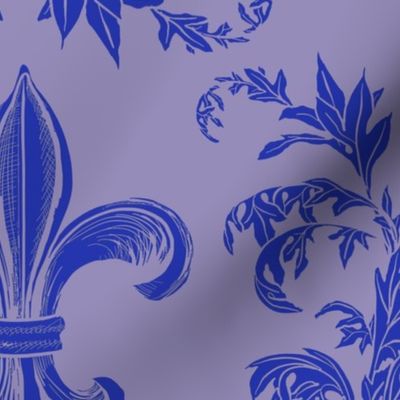 Blue Acanthus Fleur de Lis on Purple