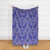 Blue Acanthus Fleur de Lis on Purple