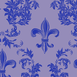 Blue Acanthus Fleur de Lis on Purple