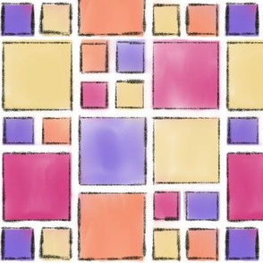 (S) Retro Girly Geometric Squares Pink Purple 