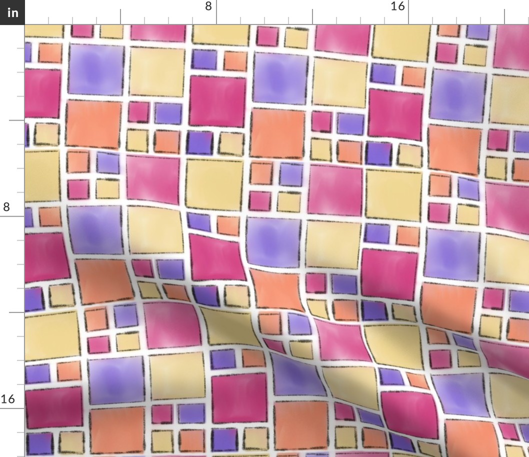 (S) Retro Girly Geometric Squares Pink Purple 