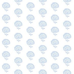Wood Block Stamp Flowers in Pastel Blue and White