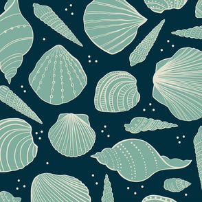 seashells navy and green