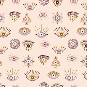 Evil Eye Talismans Purple Pink Gold on Cream- Medium