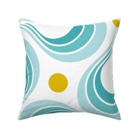 Planet Water Extra Large- 70sTear Drop- Retro Geometric Seventies- Summer Lakeside Abstract- Turquoise Blue and Yellow- Large Scale- Vintage Home Decor- Mid-century Wallpaper