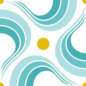 Planet Water Extra Large- 70sTear Drop- Retro Geometric Seventies- Summer Lakeside Abstract- Turquoise Blue and Yellow- Large Scale- Vintage Home Decor- Mid-century Wallpaper