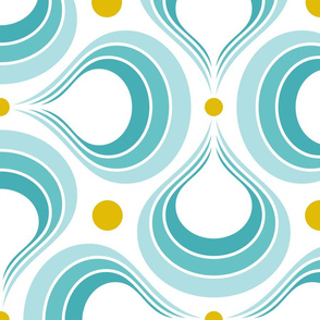 Planet Water Large- 70sTear Drop- Retro Geometric Seventies- Summer Lakeside Abstract- Turquoise Blue and Yellow- Large Scale- Vintage Home Decor-Wallpaper