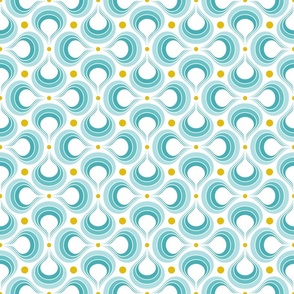 Planet Water Mini- 70sTear Drop- Retro Geometric Seventies- Summer Lakeside Abstract- Turquoise Blue and Yellow- Small Scale- Quilt Blender- Face Mask- Mid-century