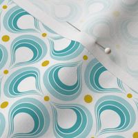 Planet Water Micro- 70sTear Drop- Retro Geometric Seventies- Summer Lakeside Abstract- Turquoise Blue and Yellow- Small Scale- Quilt Blender- Face Mask- Mid-century