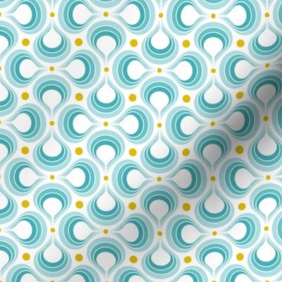 Planet Water Micro- 70sTear Drop- Retro Geometric Seventies- Summer Lakeside Abstract- Turquoise Blue and Yellow- Small Scale- Quilt Blender- Face Mask- Mid-century