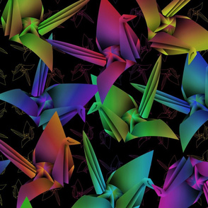 Paper Cranes (Color Outline)