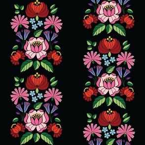 Kalocsai flowers multicolour on black