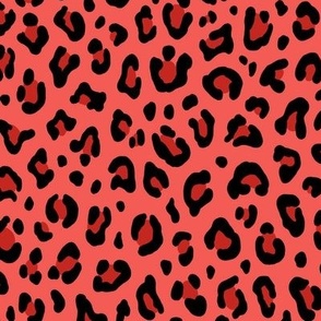 ★ LEOPARD PRINT in CORAL RED ★ Medium Scale / Collection : Leopard spots – Punk Rock Animal Print