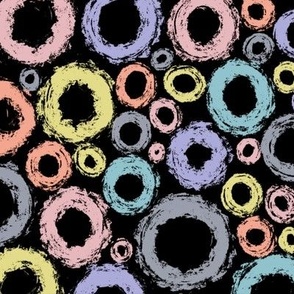Dry Brush Colorful Circles Black Background - Large Scale