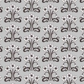 Art nouveau flowers white on grey