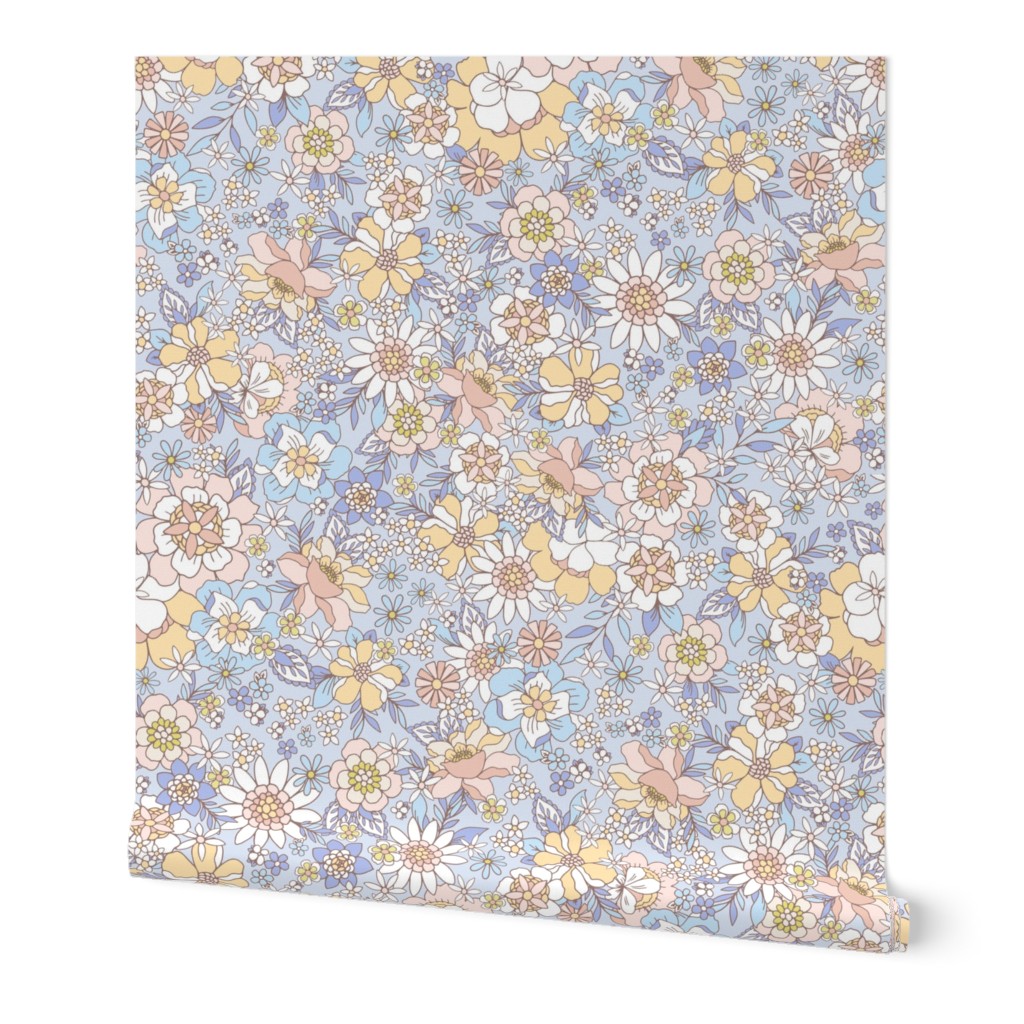 Candyfloss floral blue apricot by Jac Slade