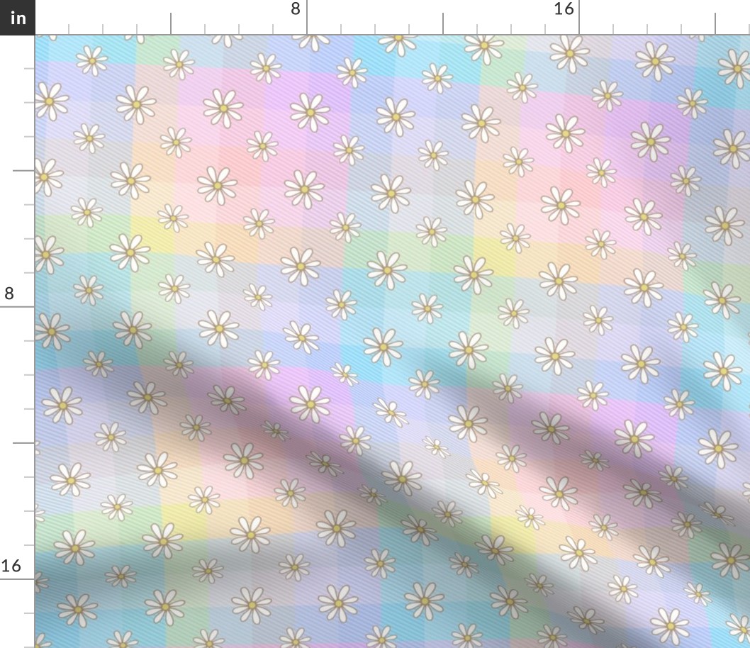 Rainbow Daisy Gingham check pink blue yellow purple checks by Jac Slade