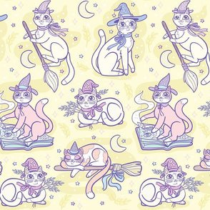 Pastel  Witchy Cats in Sunflower Yellow {large}