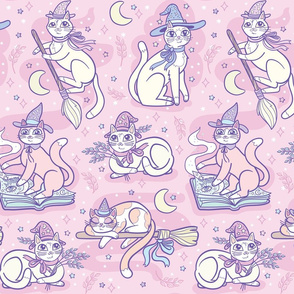 Pastel Witchy Cats in Blossom {large} 
Pink